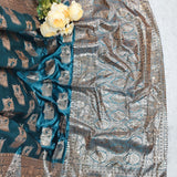 Teal Blue Banarasi Silk Saree with Silver Zari Floral Weaving
