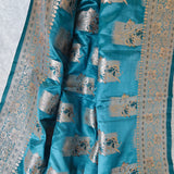Teal Blue Banarasi Silk Saree with Silver Zari Floral Weaving
