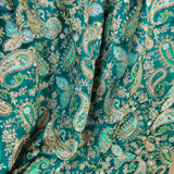 Emerald Green Paisley Embroidered Silk crepe Fabric