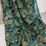 Emerald Green Paisley Embroidered Silk crepe Fabric