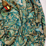 Emerald Green Paisley Embroidered Silk crepe Fabric