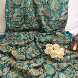 Emerald Green Paisley Embroidered Silk crepe Fabric