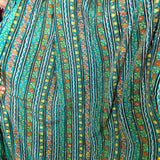 Turquoise Floral Stripe Crepe Silk Fabric
