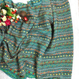 Turquoise Floral Stripe Crepe Silk Fabric