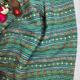 Turquoise Floral Stripe Crepe Silk Fabric