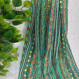 Turquoise Floral Stripe Crepe Silk Fabric