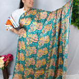 Turquoise Floral Silk Jacquard Fabric