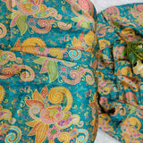 Turquoise Floral Silk Jacquard Fabric