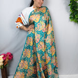 Turquoise Floral Silk Jacquard Fabric