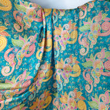 Turquoise Floral Silk Jacquard Fabric