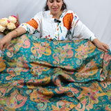 Turquoise Floral Silk Jacquard Fabric