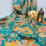 Turquoise Floral Silk Jacquard Fabric