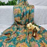 Turquoise Floral Silk Jacquard Fabric