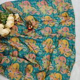 Turquoise Floral Silk Jacquard Fabric