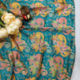Turquoise Floral Silk Jacquard Fabric
