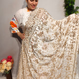 Ivory Gold Floral Luxury Embroidered Fabric