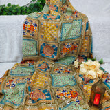 Yellow Pista Mosaic Silk Crepe Fabric