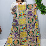 Yellow Purple Mosaic Silk Crepe Fabric