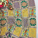 Yellow Purple Mosaic Silk Crepe Fabric