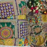 Yellow Purple Mosaic Silk Crepe Fabric