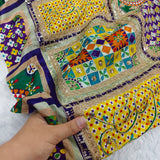 Yellow Purple Mosaic Silk Crepe Fabric