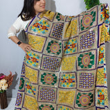 Yellow Purple Mosaic Silk Crepe Fabric
