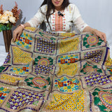 Yellow Purple Mosaic Silk Crepe Fabric