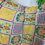 Yellow Purple Mosaic Silk Crepe Fabric