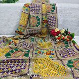 Yellow Purple Mosaic Silk Crepe Fabric