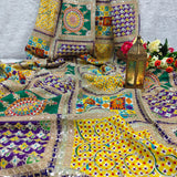Yellow Purple Mosaic Silk Crepe Fabric