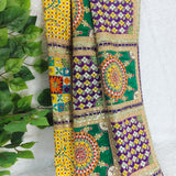 Yellow Purple Mosaic Silk Crepe Fabric