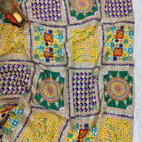 Yellow Purple Mosaic Silk Crepe Fabric