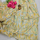 Yellow & Silver Paisley Jacquard Fabric